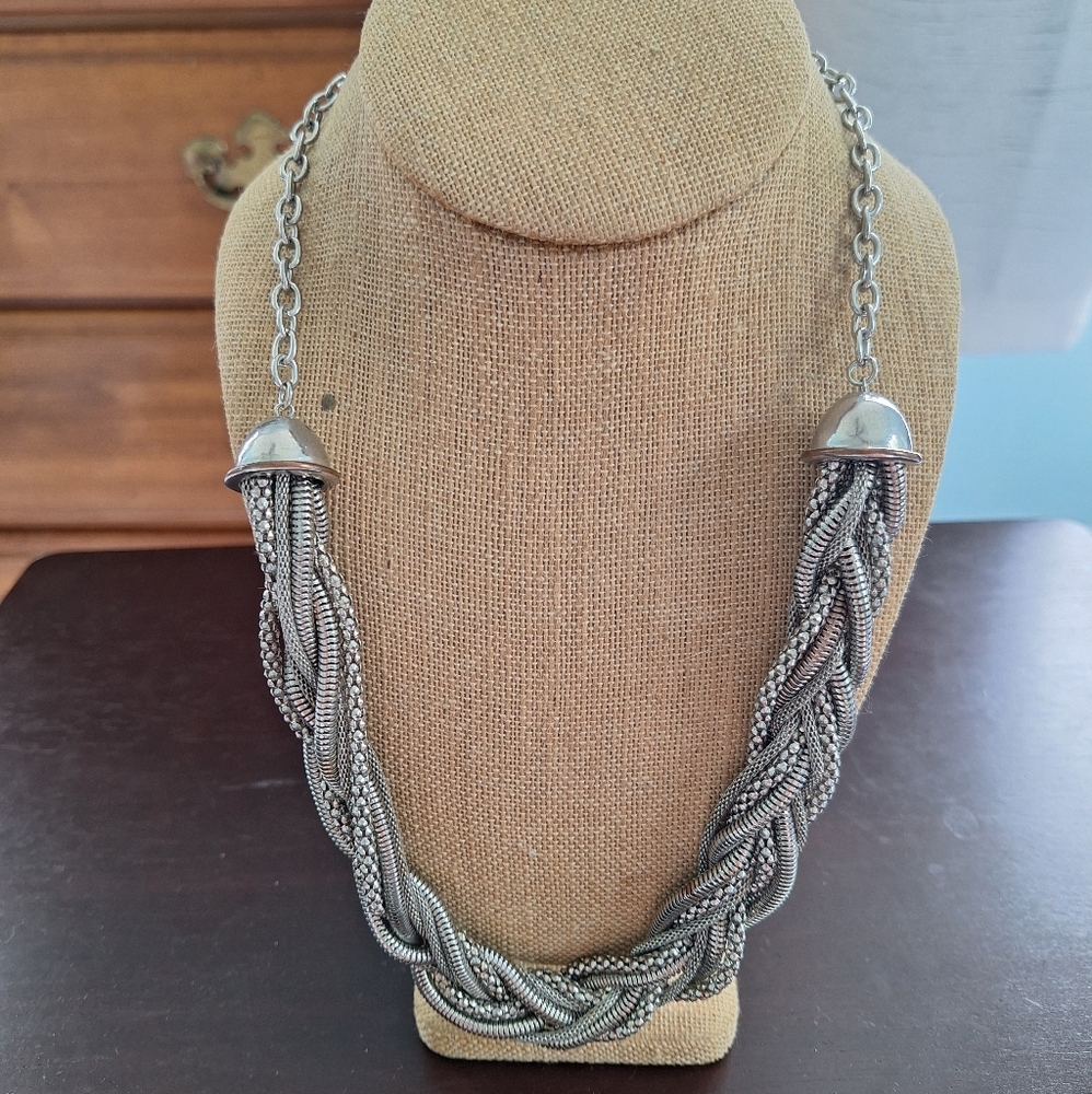 Chunky Silver Braided Necklace
